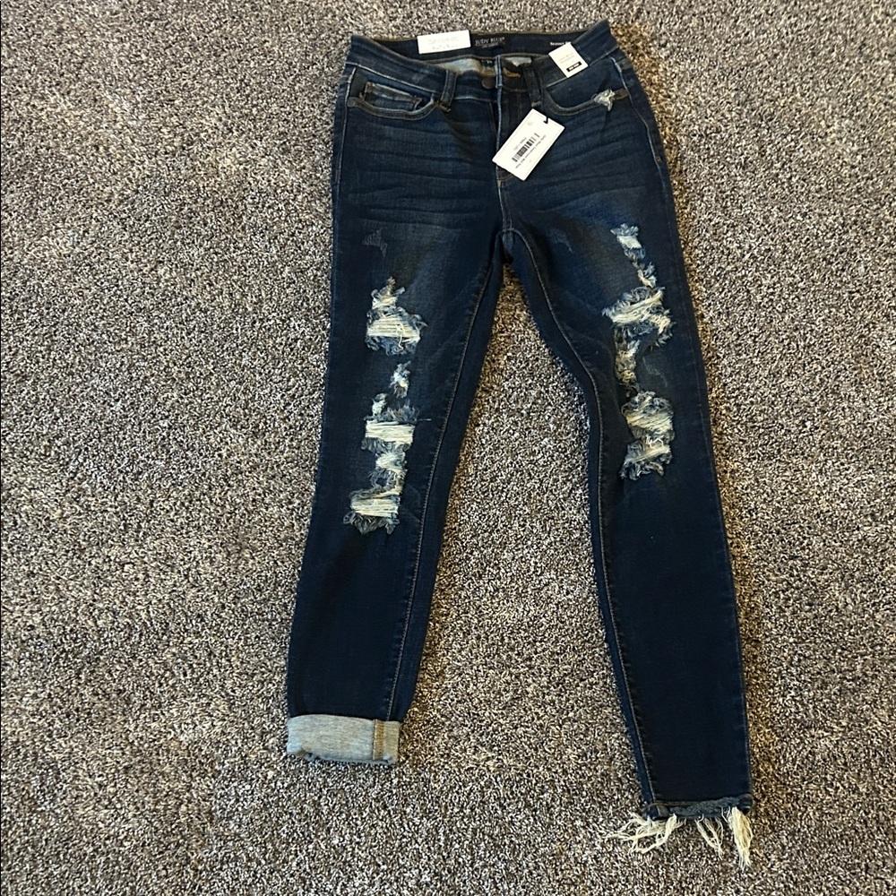 Judy Blue Dark Blue Distressed Skinny Jeans